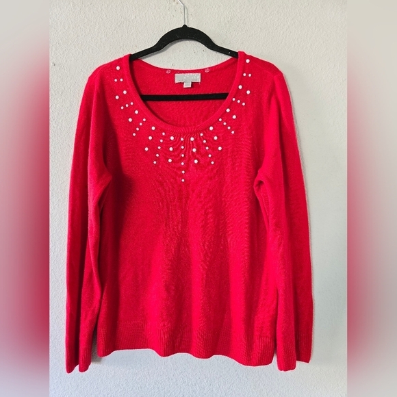 Carolyn Taylor Sweater Womens Sz L Red Embroidered Knit Long Sleeves Peasant - Picture 5 of 8